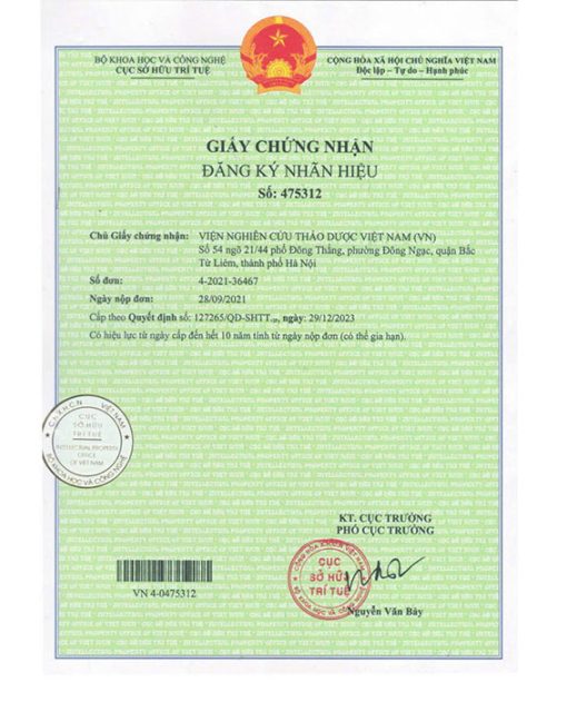 giấy chứng nhận đăng ký nhãn hiệu viện nghiên cứu thảo dược việt nam